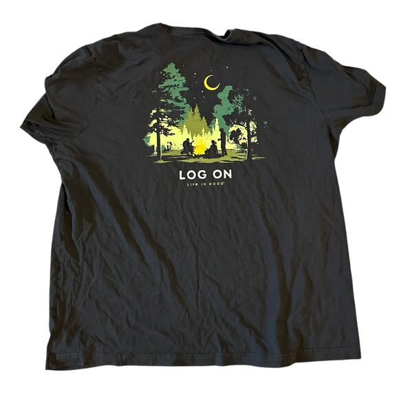 Life is Good Crusher Tee Men's Size XL Log On Outdoors Nature Cabin Granola Dad - Picture 1 of 4